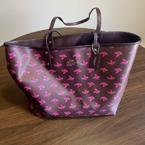Brown Coach Bag with Pink Birds on it